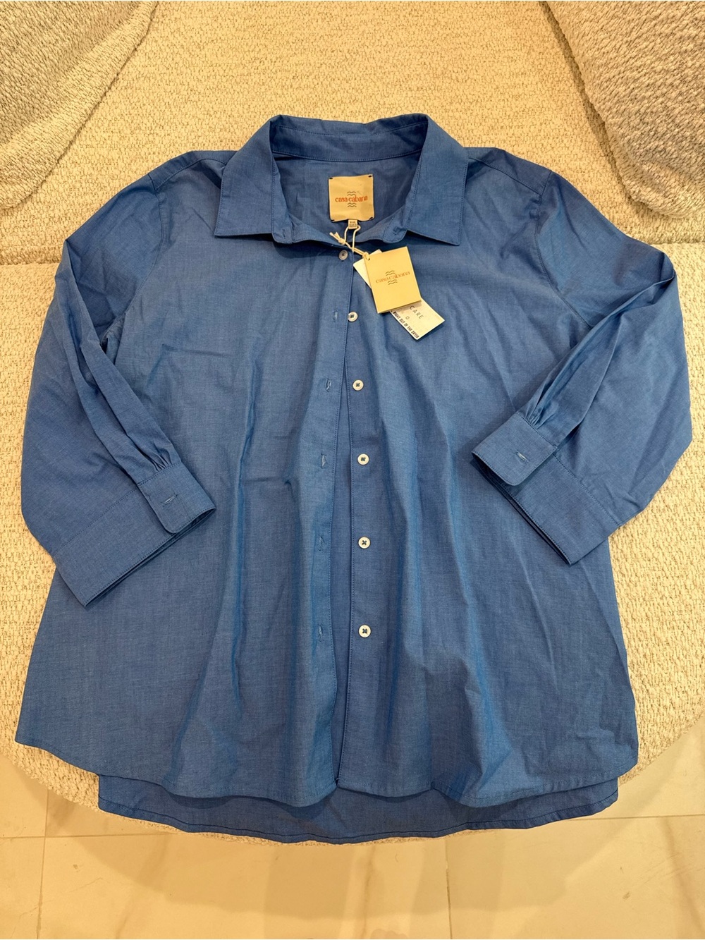 NWT Casa Cabana Carly Blue Button Down Long Sleeve Shirt
